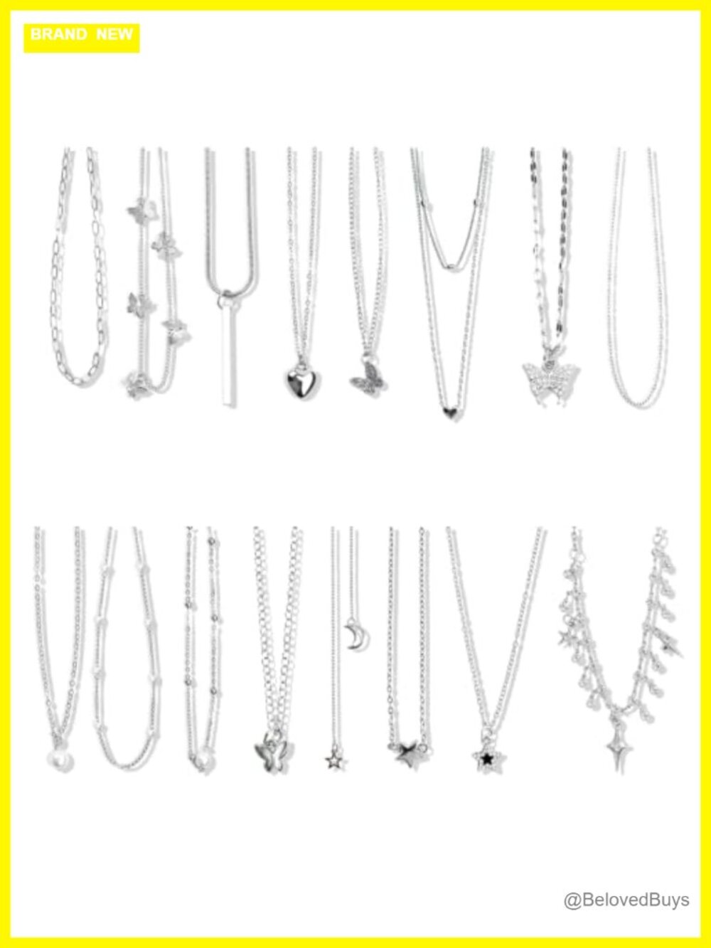 24 Pc Y2K Layered Necklace Set Cross Butterfly Heart Moon Star Pendant Necklaces